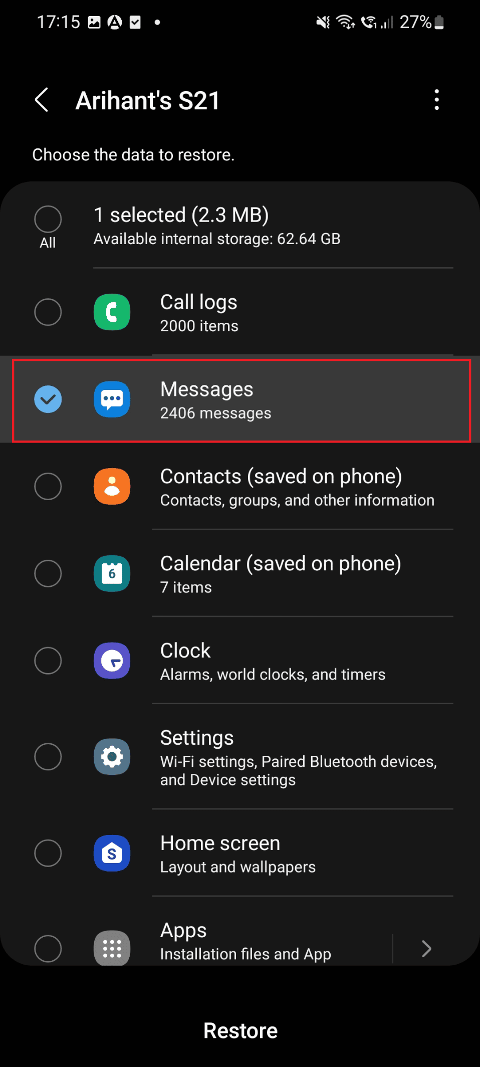 Spuntare l'icona Messaggi