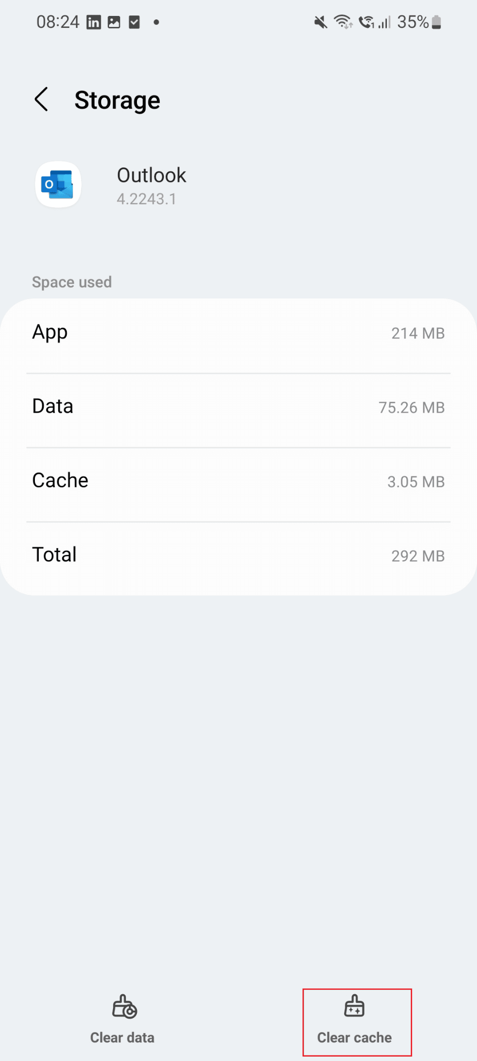 toca la opción Borrar caché. Solucionar el error de Outlook Este elemento no se puede mostrar en el panel de lectura
