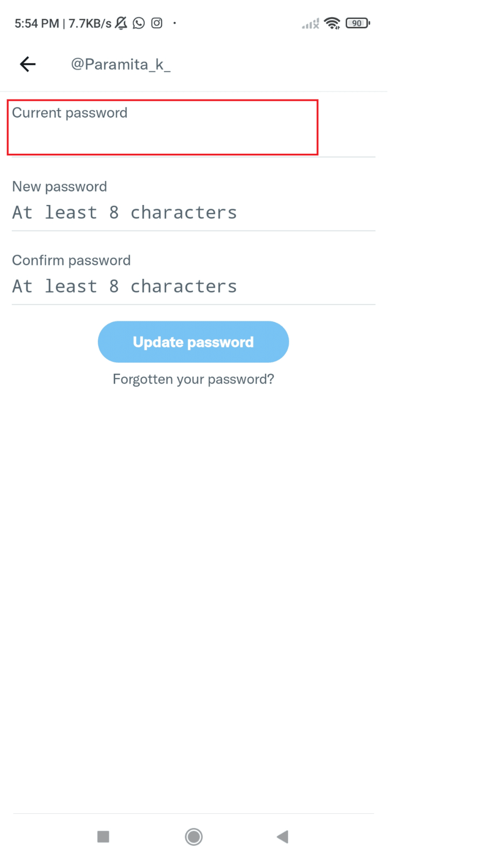 Inserisci la tua password attuale seguita dalla tua nuova password