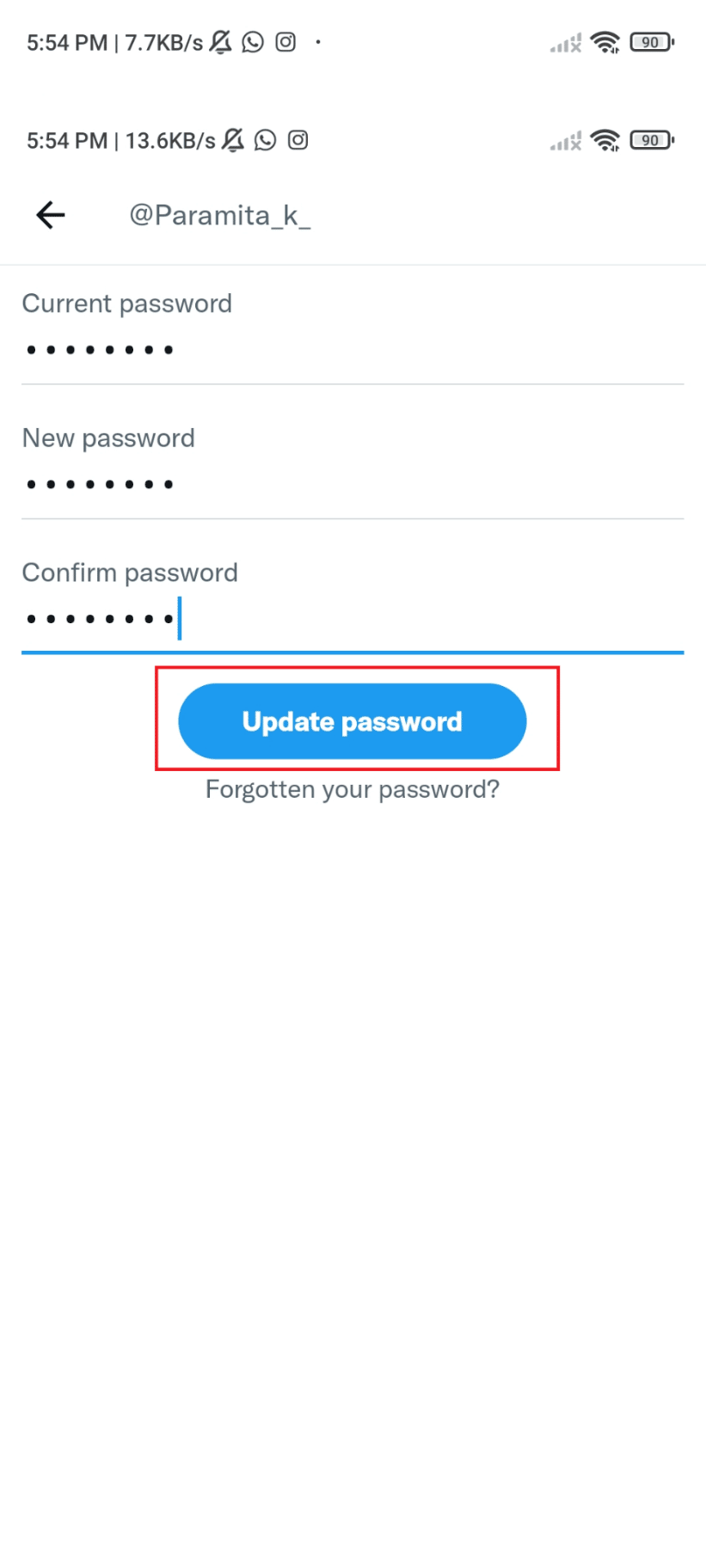 Tocca Aggiorna password e il gioco è fatto. Come eliminare un account Twitter sospeso