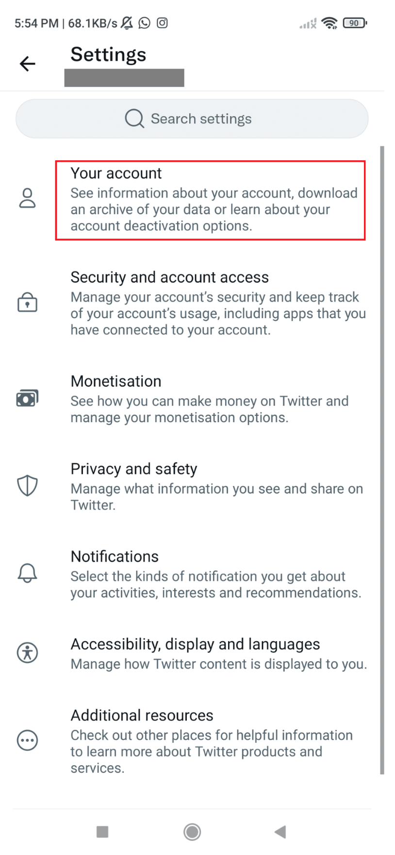 seleziona Il tuo account