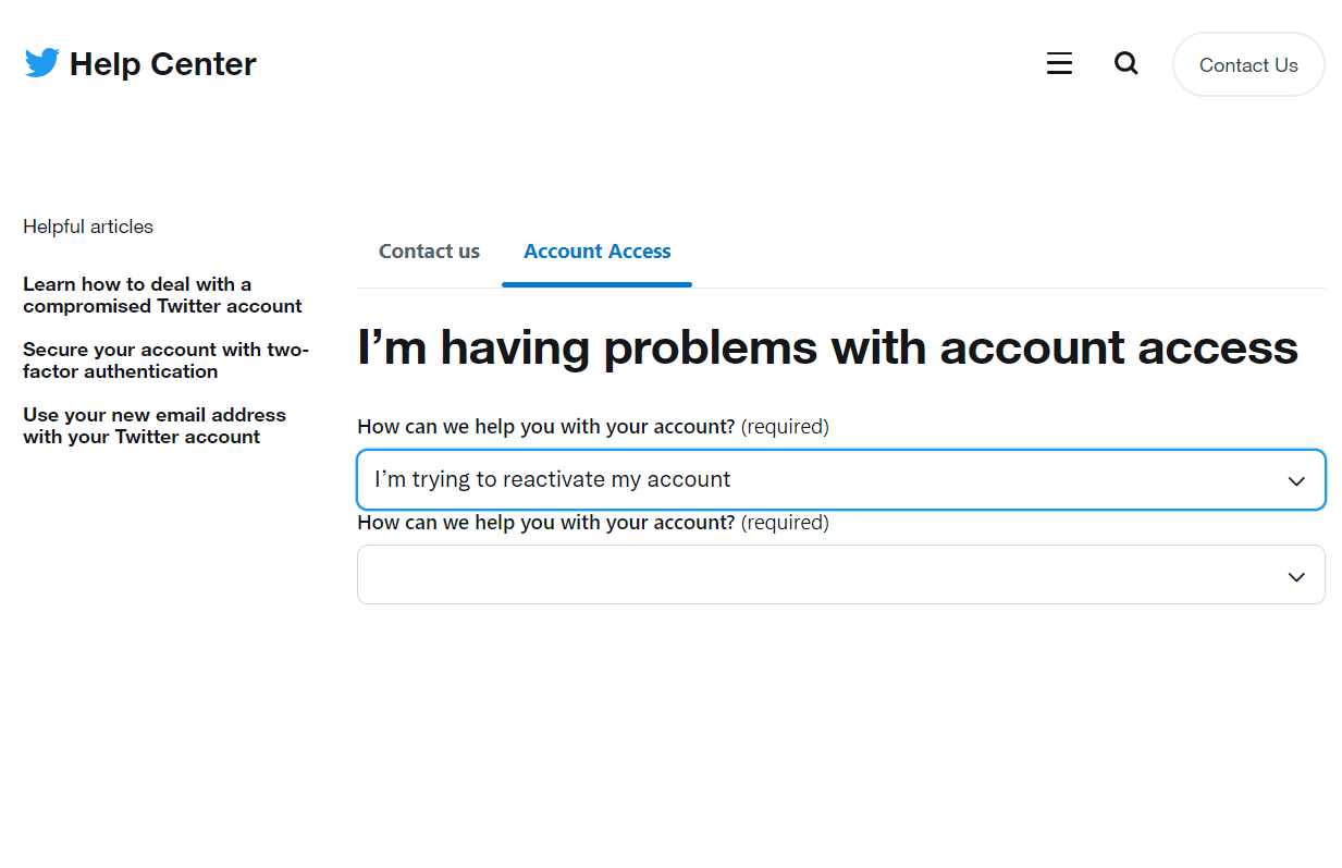 Centro assistenza Twitter. Come eliminare un account Twitter sospeso