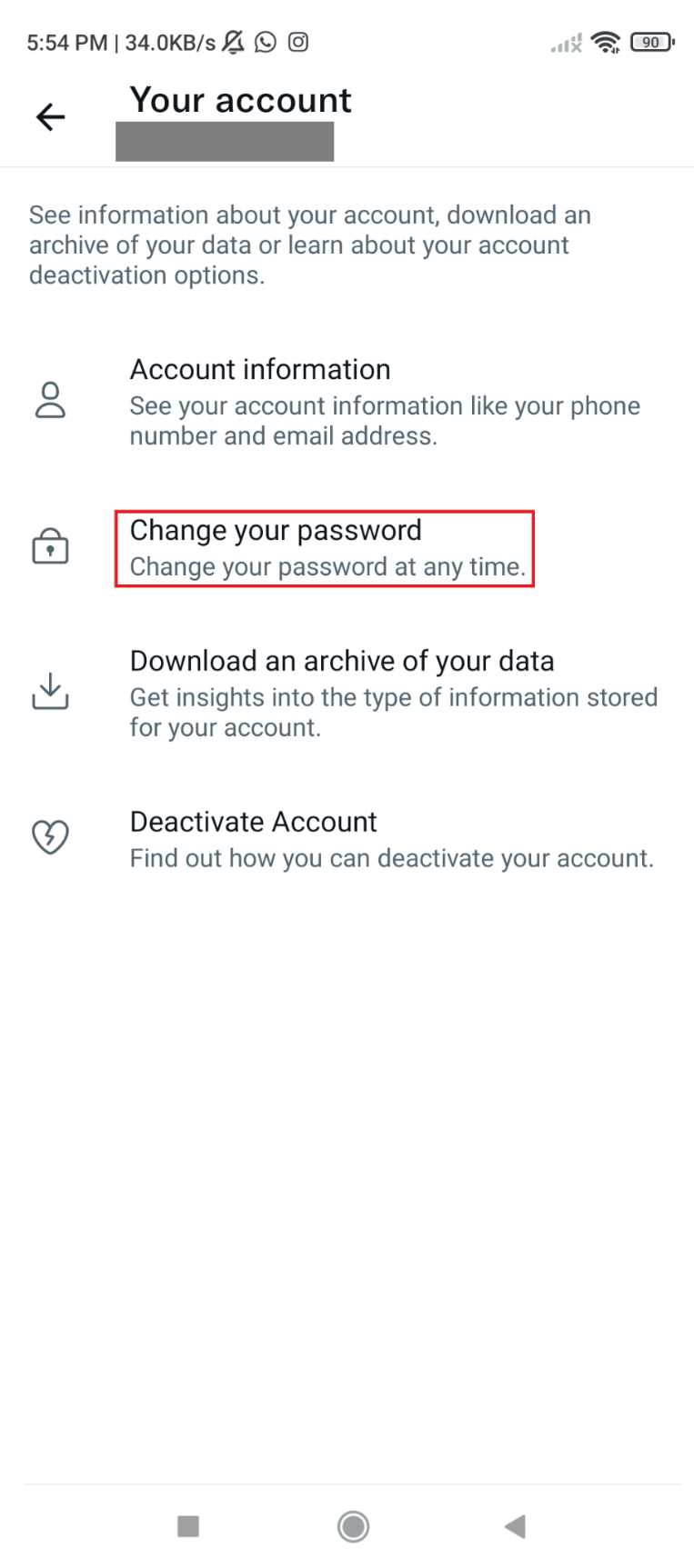 Tocca Cambia la tua password. Come eliminare un account Twitter sospeso