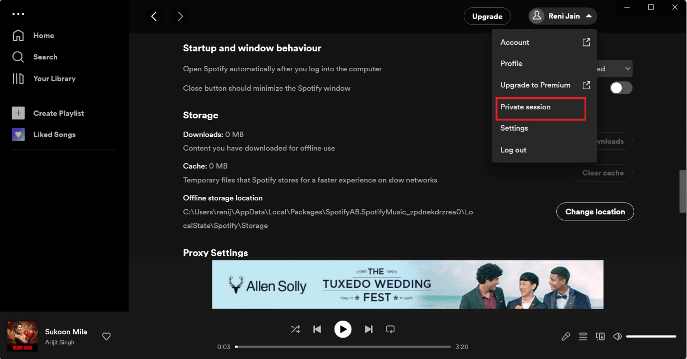 PC'de spotify uygulamasında özel oturum seçeneği. Windows 10'da Yanlış Giden Spotify Hatasını Düzeltmenin 9 Yolu