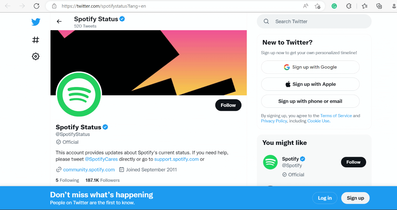 Spotify durum twitter sayfası