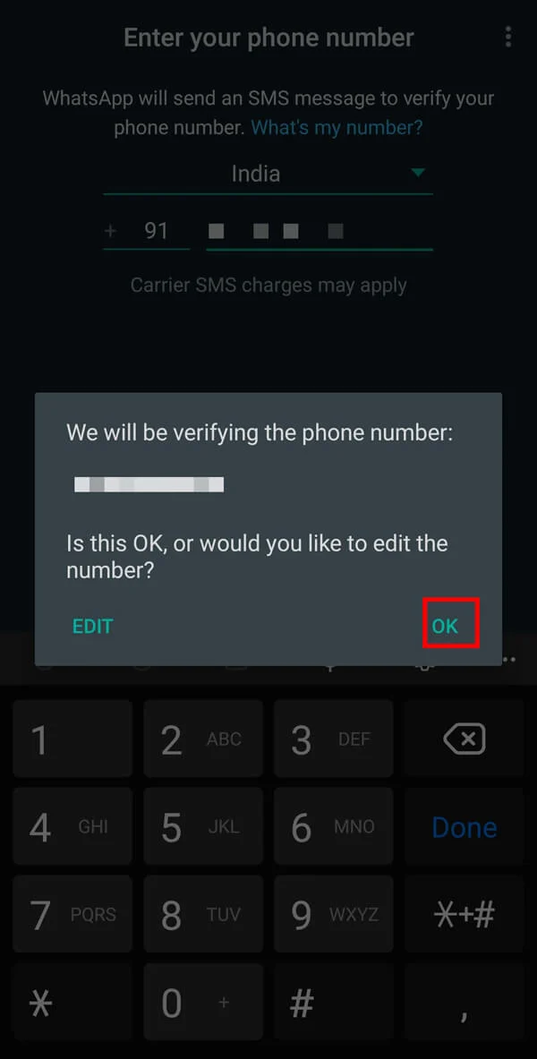 Nella casella di conferma, tocca l'opzione Ok | WhatsApp ti dà il numero di telefono?