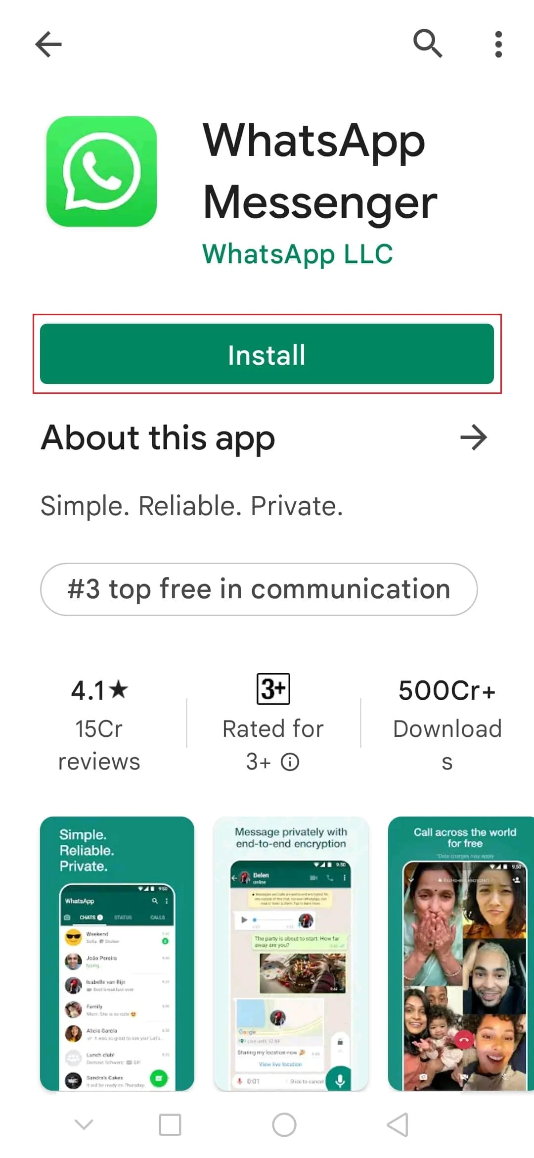 zainstaluj aplikację WhatsApp w sklepie Google Play na Androida