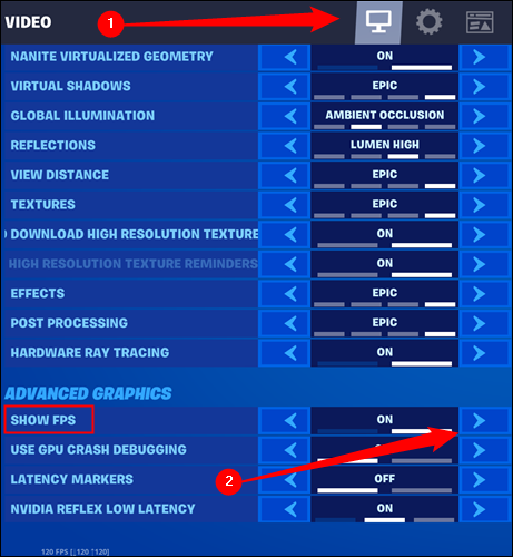 Setări grafice Fortnite.