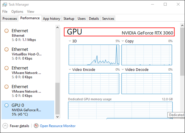 Deschideți Managerul de activități, apoi selectați „GPU”.