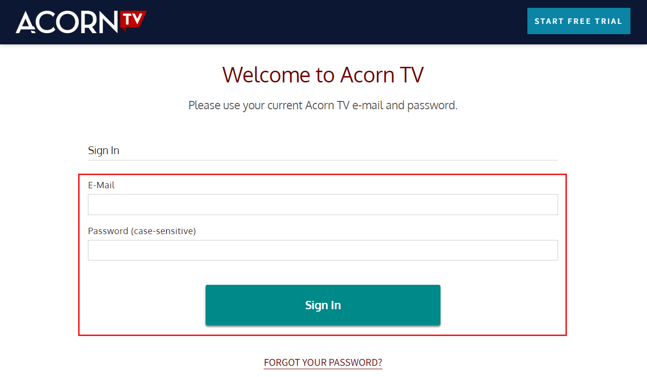 Entre na sua conta Acorn com e-mail e senha