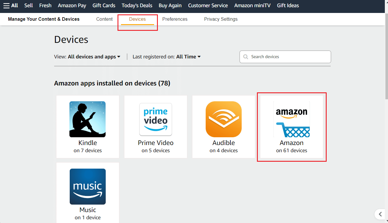 Cihazlar sekmesine tıklayın - Amazon