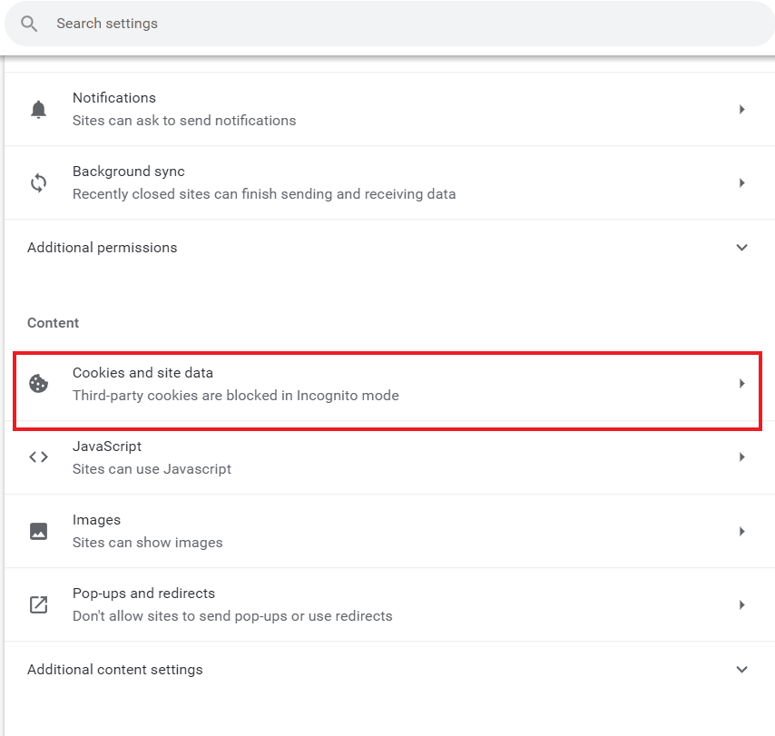 Klik pada Cookie dan data situs | Tidak Dapat Masuk ke YouTube