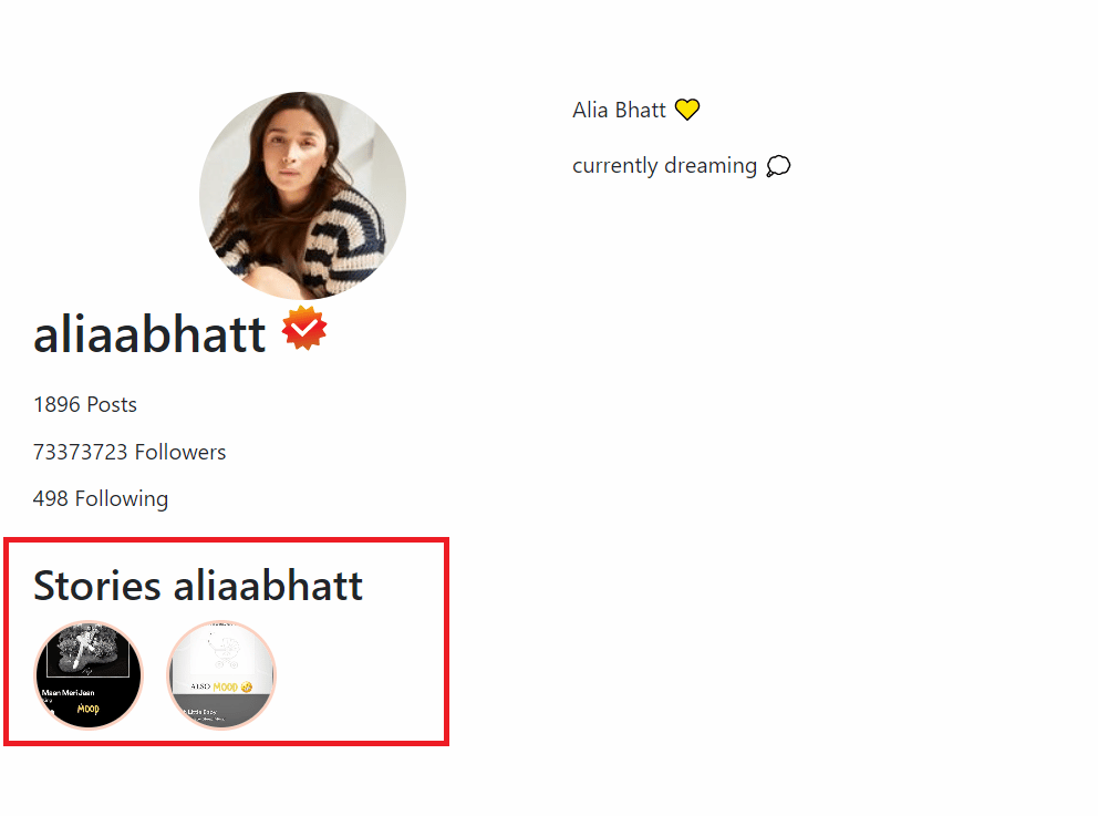 Lihat cerita profil di bawah bagian cerita di Mystalk