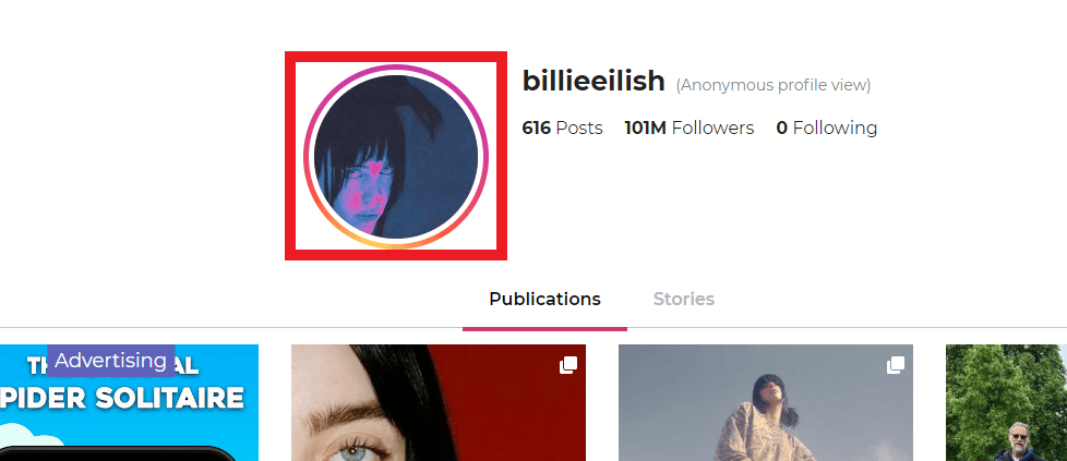Klik ikon profil yang dilingkari di Insta Stories Viewer