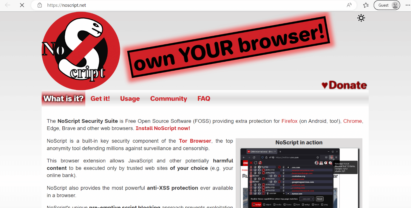 صفحة ويب noscript ملحقات Firefox للمطورين والمصممين