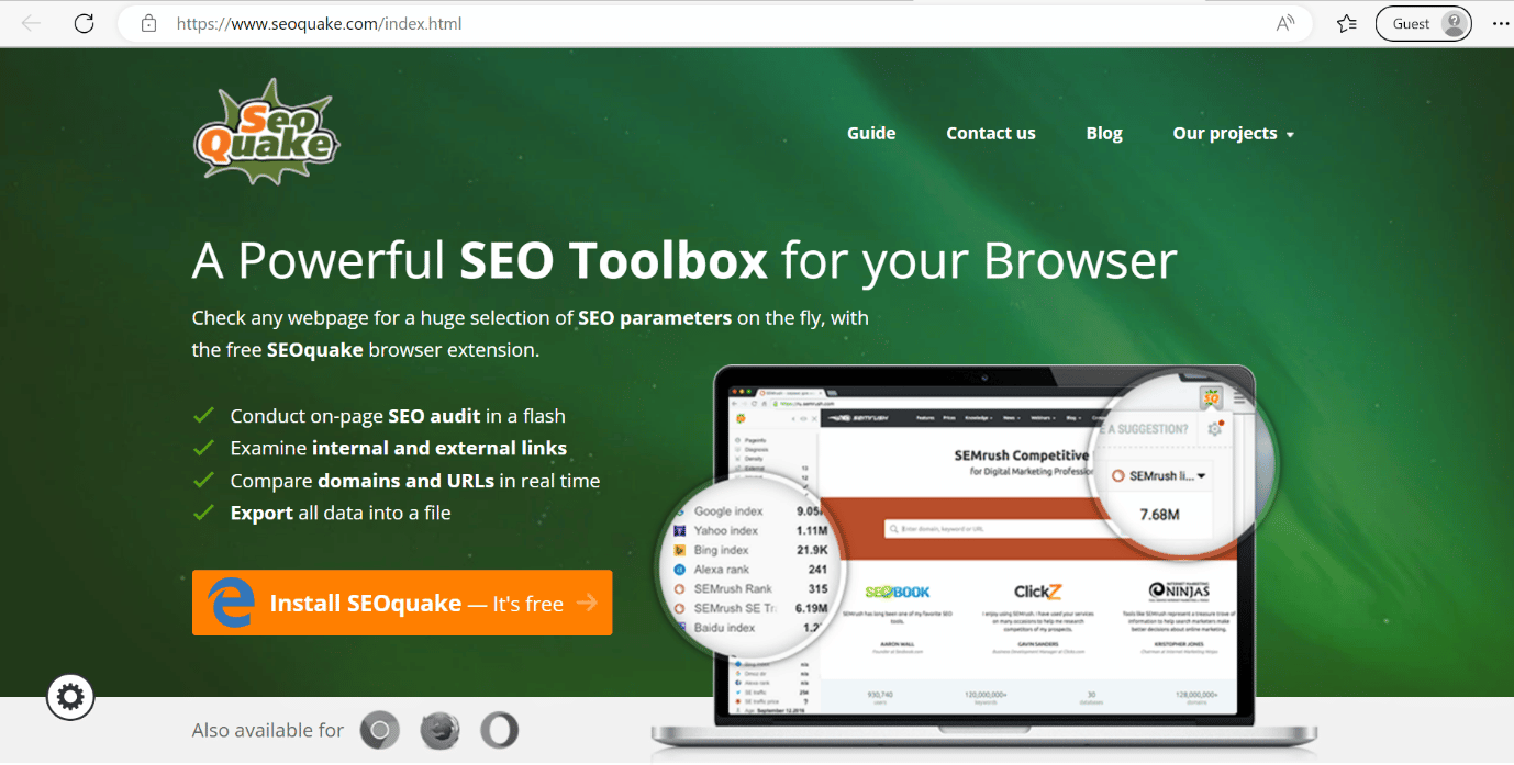 صفحة الويب seoquake
