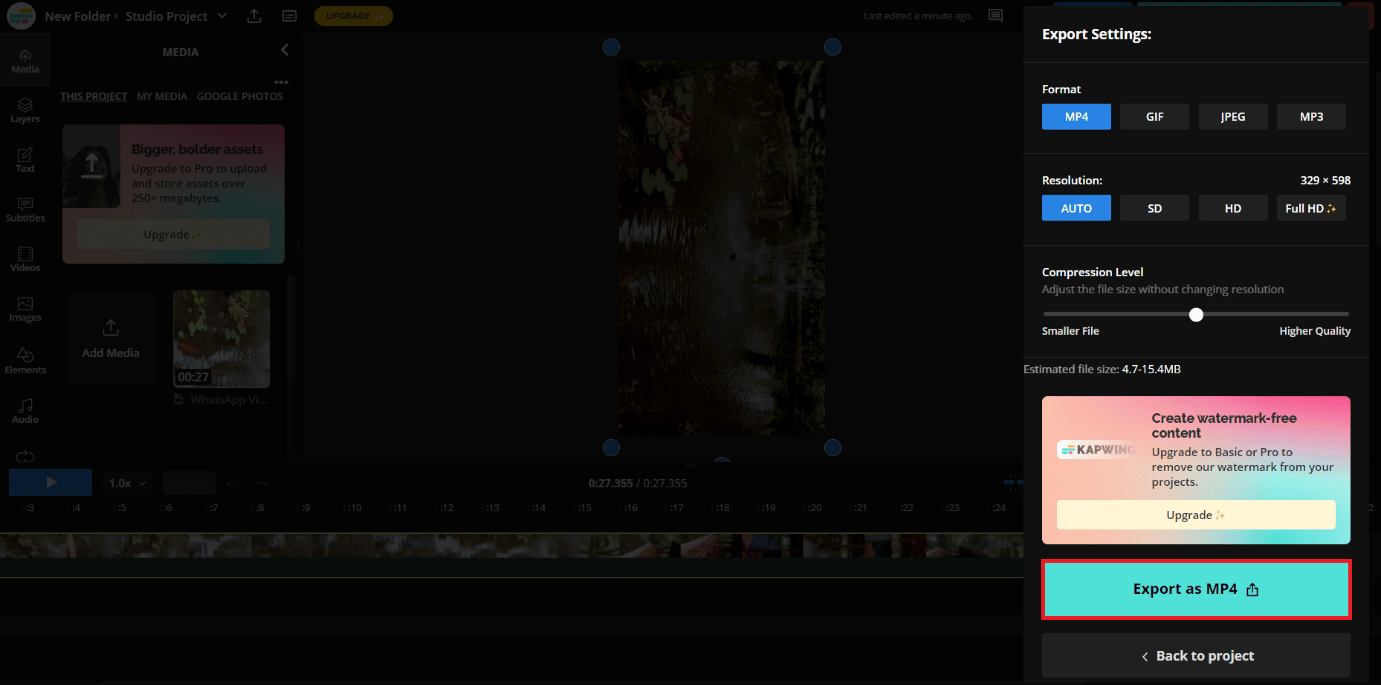 Klicken Sie dann auf Option Als MP4 exportieren | So erhalten Sie Instagram-Videos im Vollbildmodus
