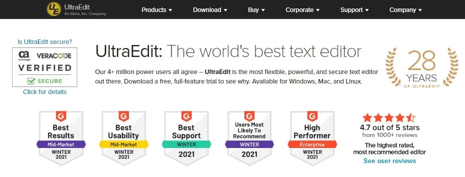 超编辑。 30 个最佳 Windows 代码编辑器