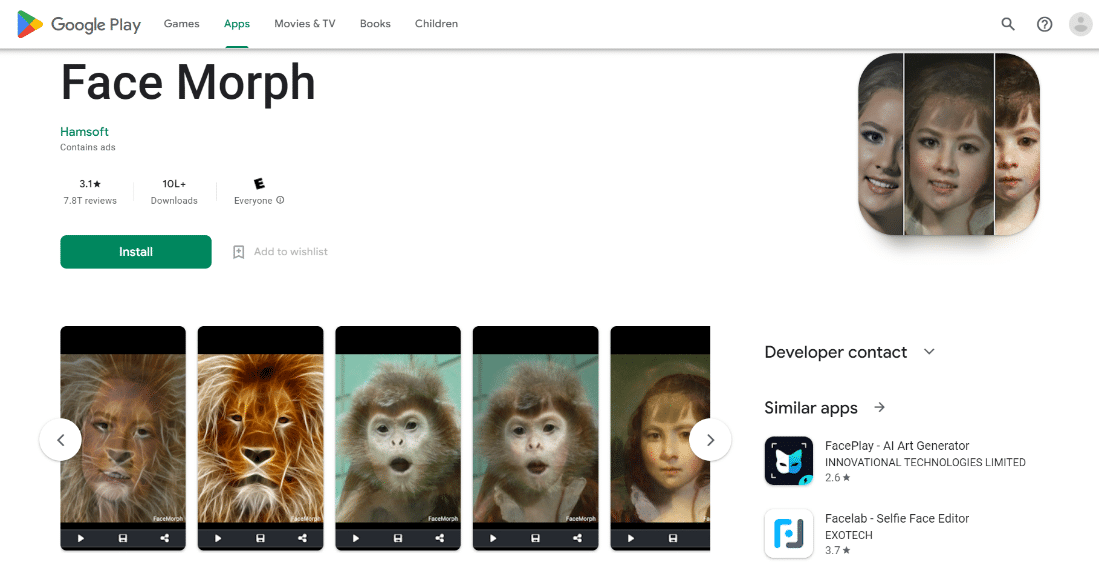 Face Morph im Playstore