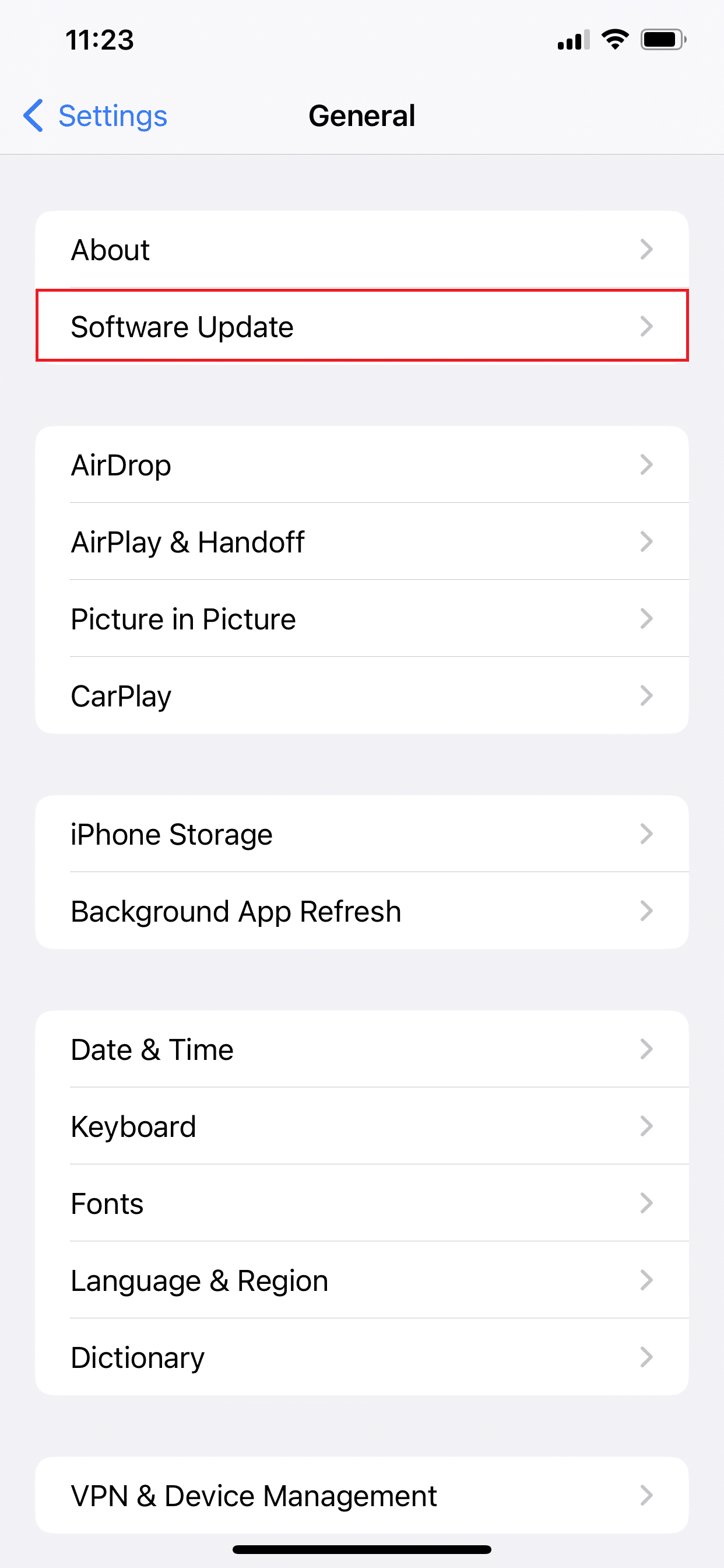 Wählen Sie Softwareaktualisierung. Die 7 wichtigsten Fixes für die Hintergrund-App-Aktualisierung, die auf dem iPhone nicht funktioniert