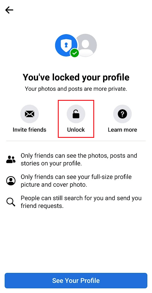 Profil kilidini aç - Kilidi aç üzerine dokunun