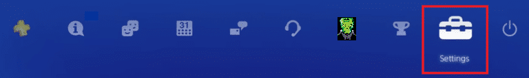 Sélectionnez Paramètres dans le menu principal PS4 |