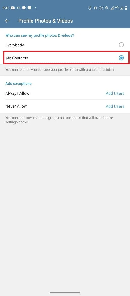 Sélectionnez l'option Mes contacts