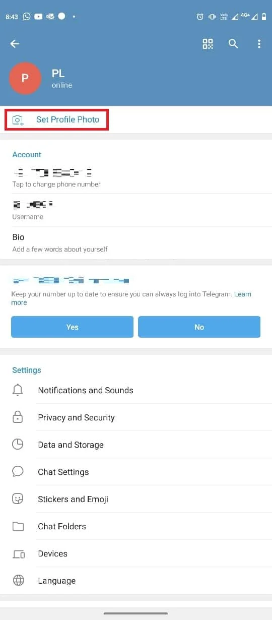 Localisez et appuyez sur l'option Définir la photo de profil