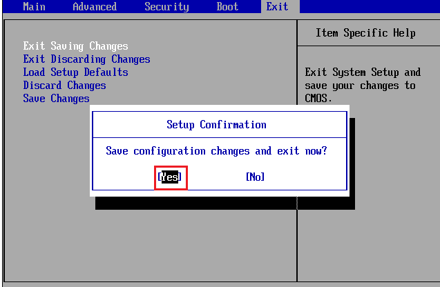 enregistrer les modifications de configuration dans les paramètres du BIOS