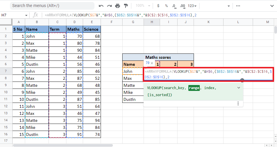 ターゲット値を与える列のインデックス値を入力します。ここでは、Maths 列から値を取得するために 2 を入力します。
