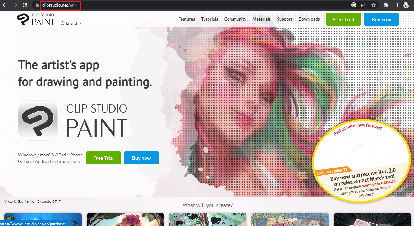 Pagina iniziale di Clip Studio Paint