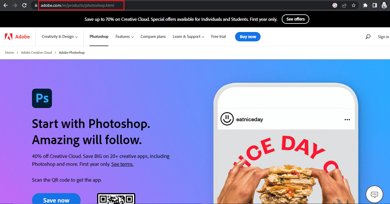 Pagina iniziale di Adobe Photoshop