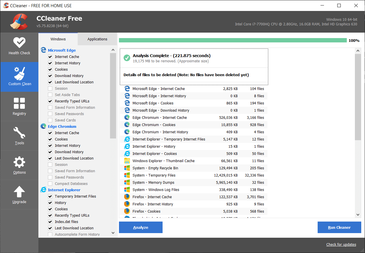 Fare clic su Esegui Cleaner per eliminare i file