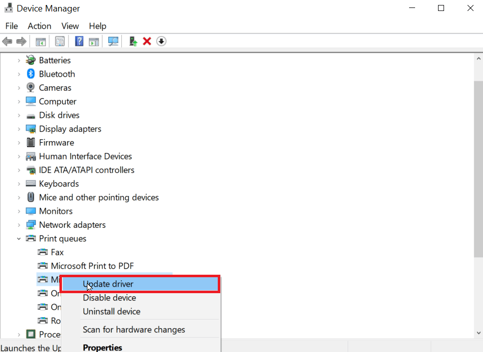 sürücüye sağ tıklayın ve sürücüyü güncelle'ye tıklayın. Düzeltme Microsoft IPP Sınıfı Sürücü Renk Yok, Yalnızca Gri Tonlama Sunuyor