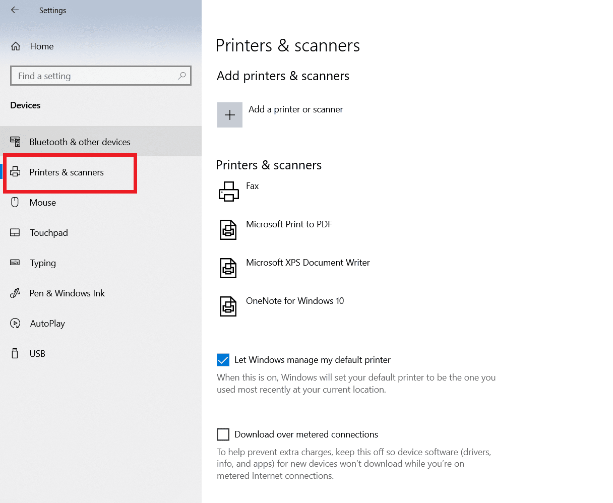 Yazıcılar ve tarayıcılar'ı seçin. Düzeltme Microsoft IPP Sınıfı Sürücü Renk Yok, Yalnızca Gri Tonlama Sunuyor