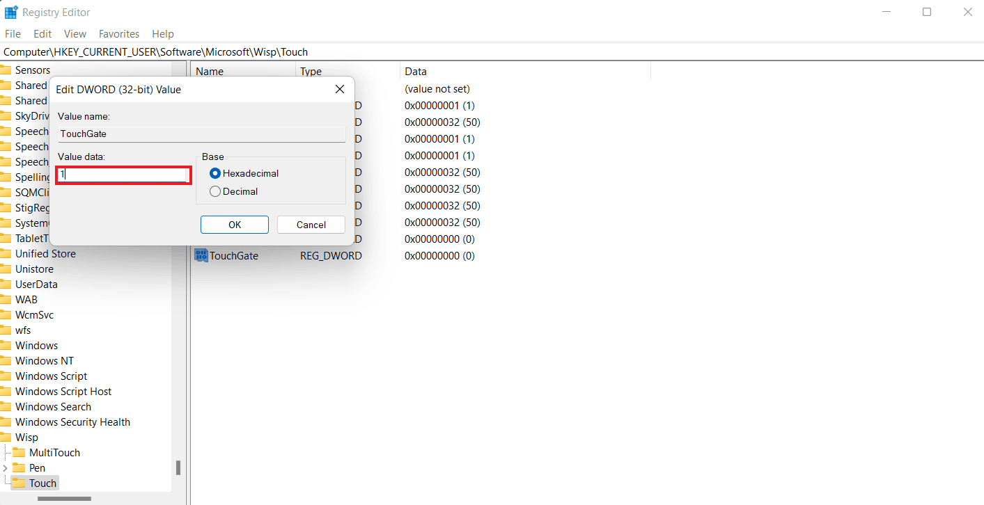 ตั้งค่าข้อมูล TouchGate Value จาก 0 เป็น 1 แก้ไข HID Compliant Touch Screen Missing