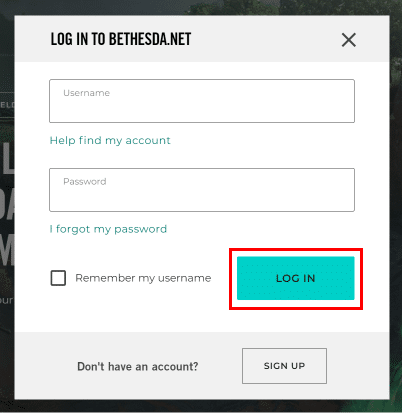 Digite seu nome de usuário e senha e clique no botão LOG IN.