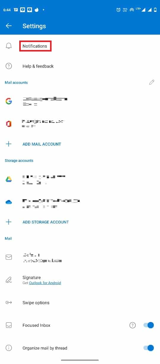 Ayarlar simgesini bulup dokunun ve ardından Bildirimler | Android'de Outlook uygulaması takvim push bildirimleri