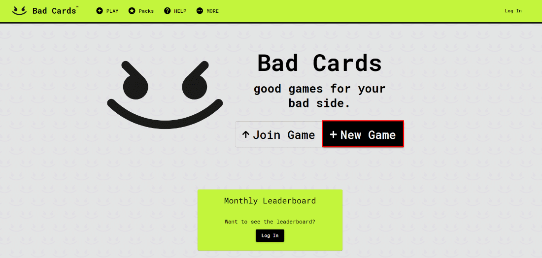 Clique em Novo jogo. como jogar cartas contra a humanidade online com amigos
