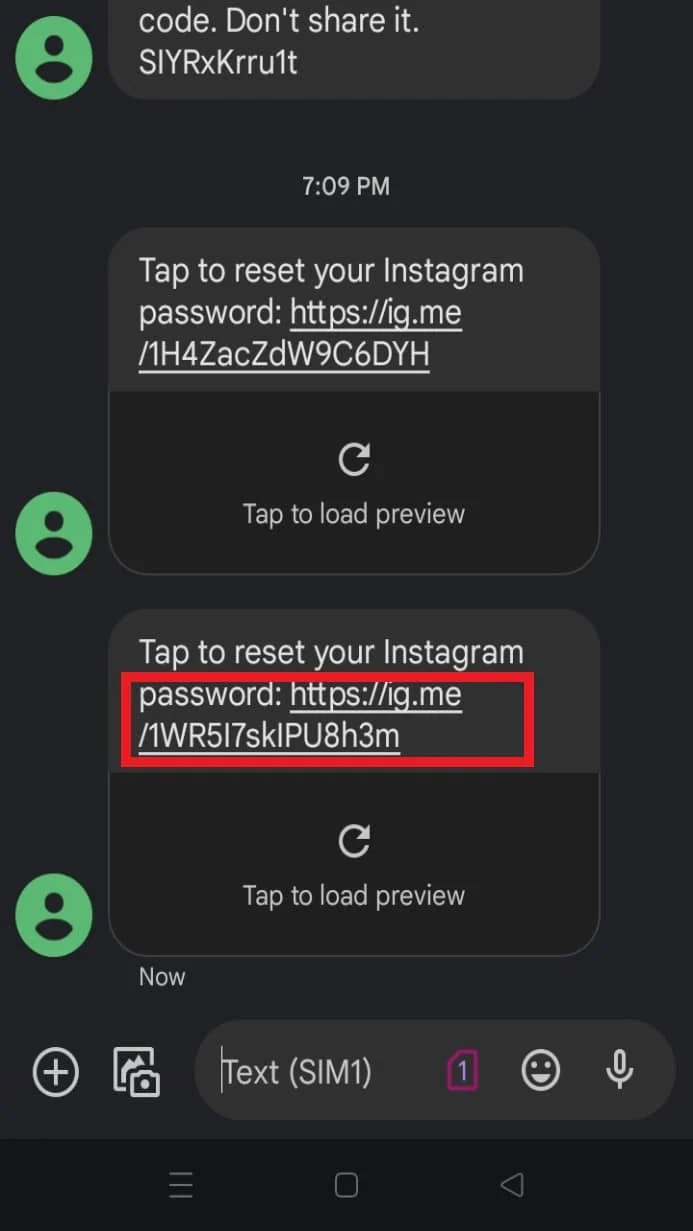 Anda harus mengetuk tautan yang disediakan dalam teks. | Cara Mengganti Password Instagram Jika Lupa