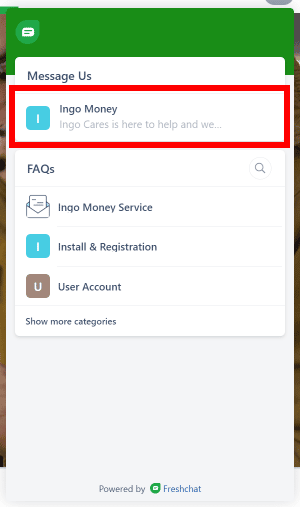 În chat, faceți clic pe Ingo Money pentru a începe o conversație.