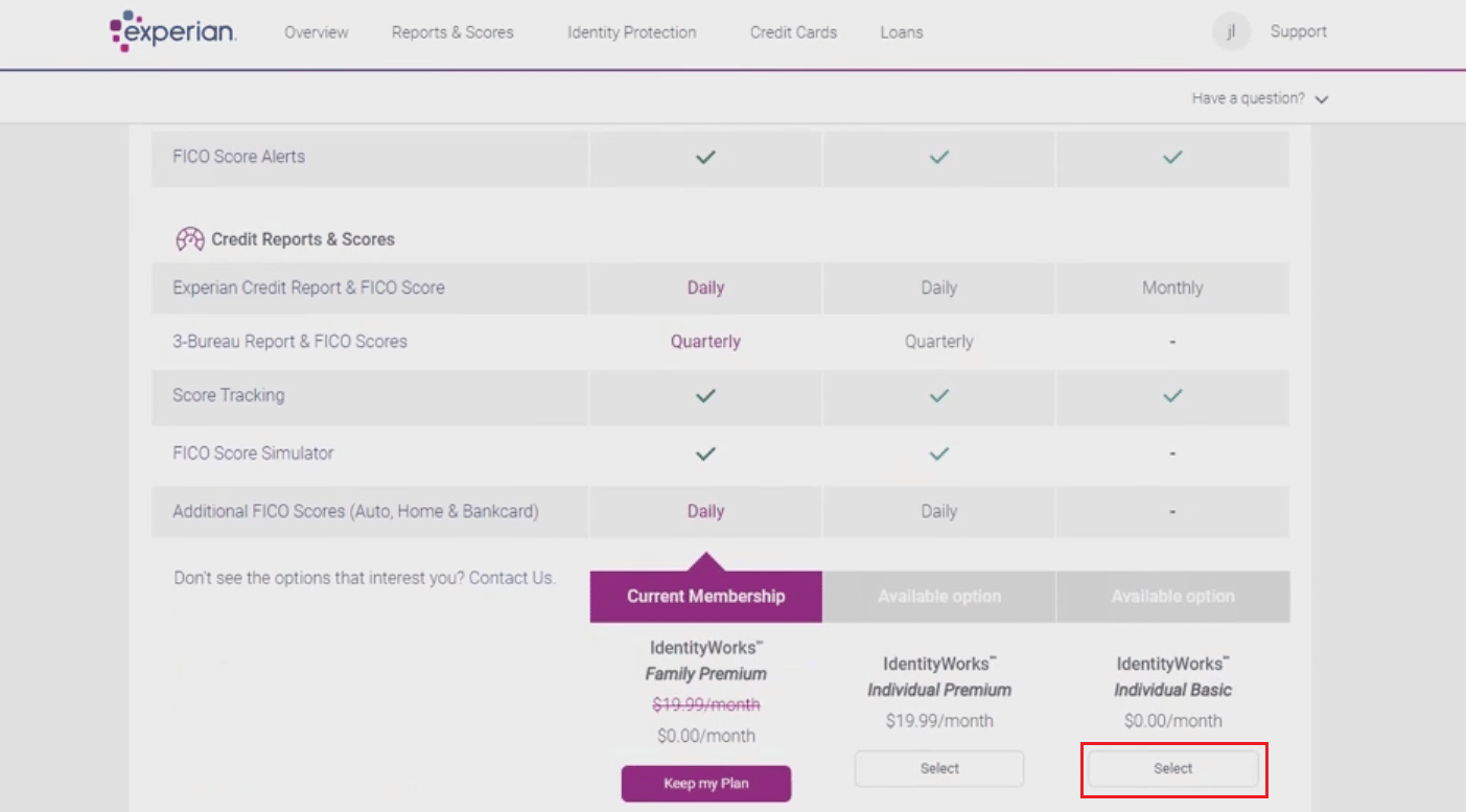 derulați în jos și faceți clic pe Selectați pentru planul IdentityWorks Individual Basic