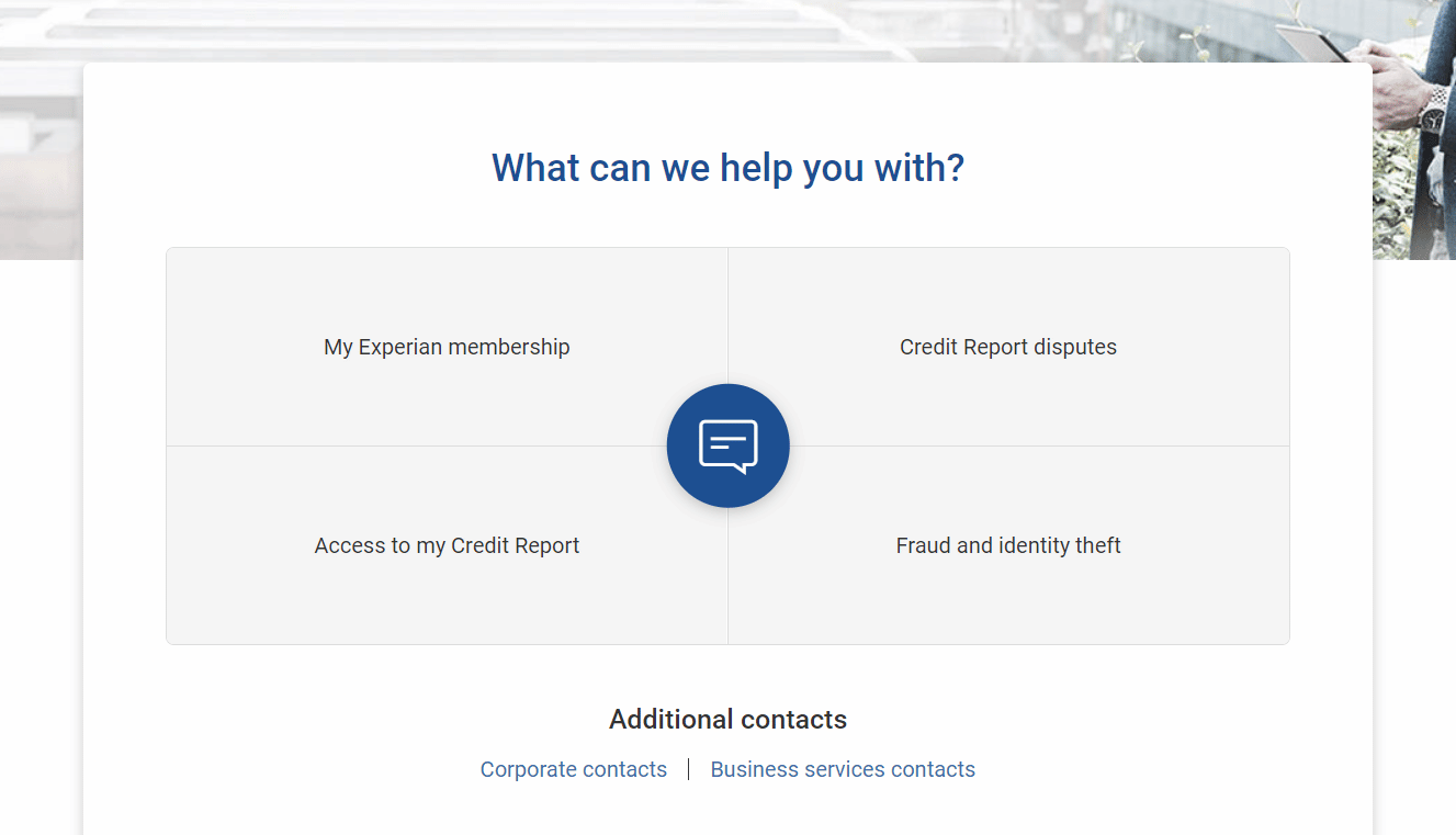 Pagina de contact Experian