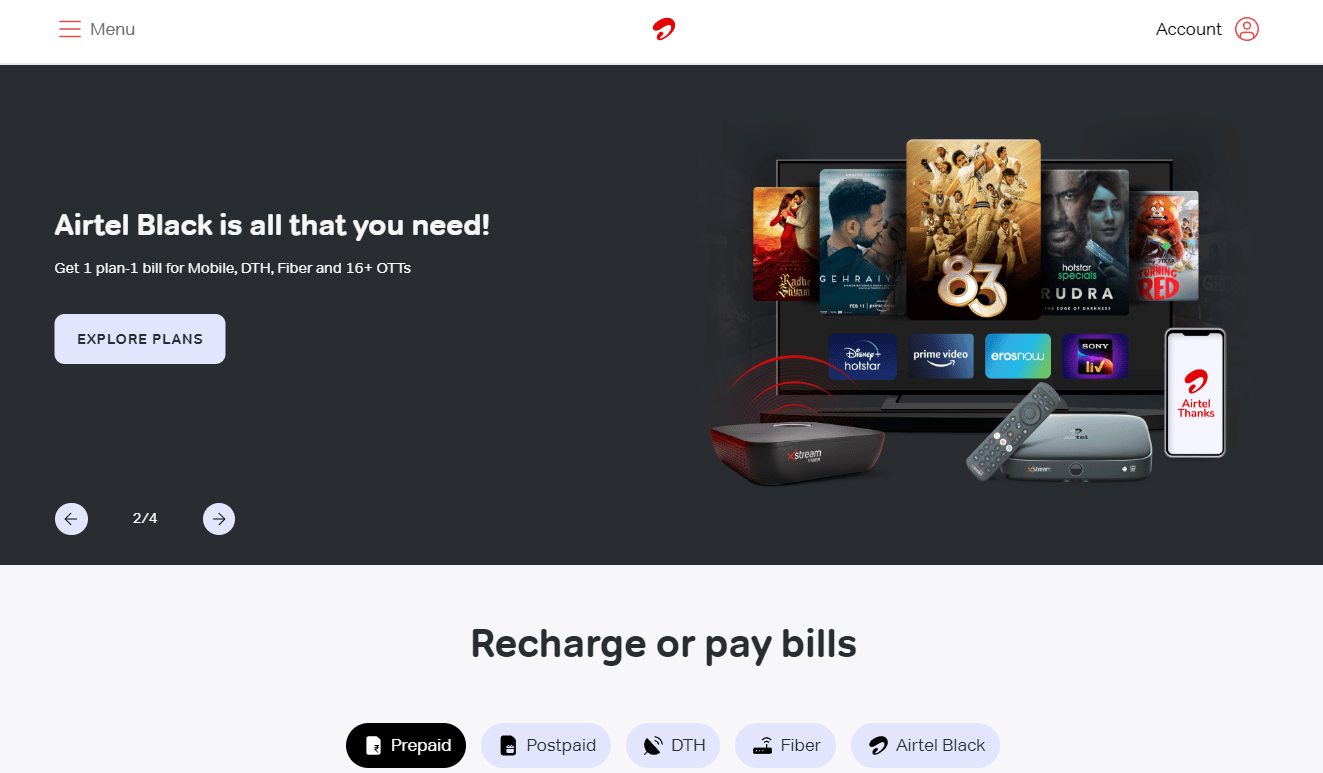 Situs web Airtel