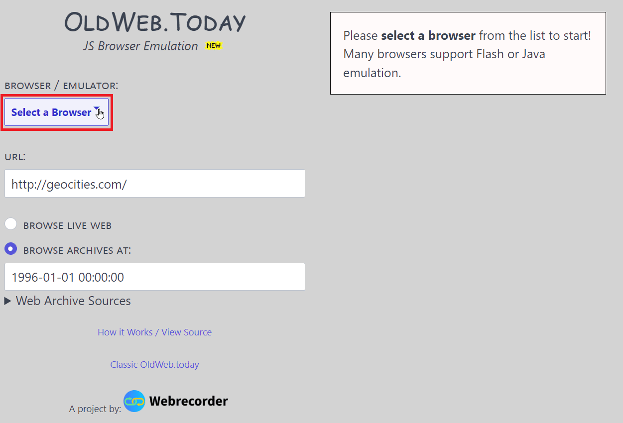 clique em selecionar um menu suspenso do navegador