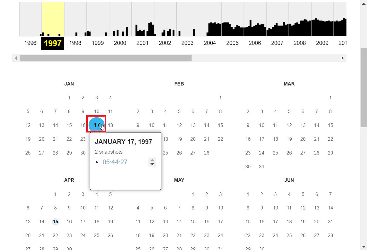 clique em uma data destacada no círculo. Como encontrar sites antigos que não existem mais
