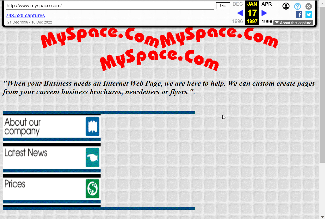 meu site espacial em 1997