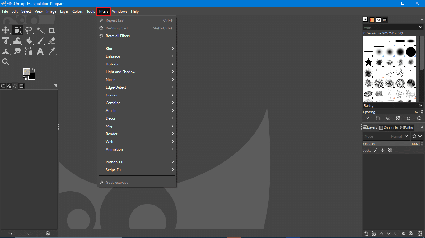Menu Filtri su GIMP. Come rendere più nitide le immagini sfocate con photoshop online
