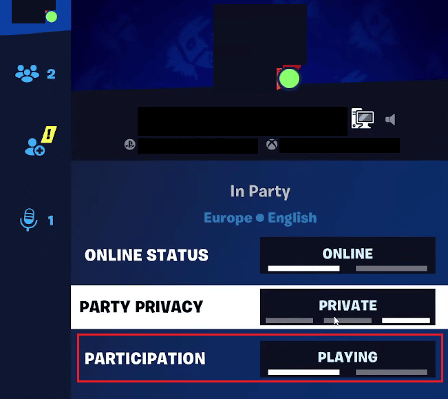 clicca sull'opzione GIOCO dalla sezione PARTECIPAZIONE | passa allo spettatore nella modalità creativa di Fortnite
