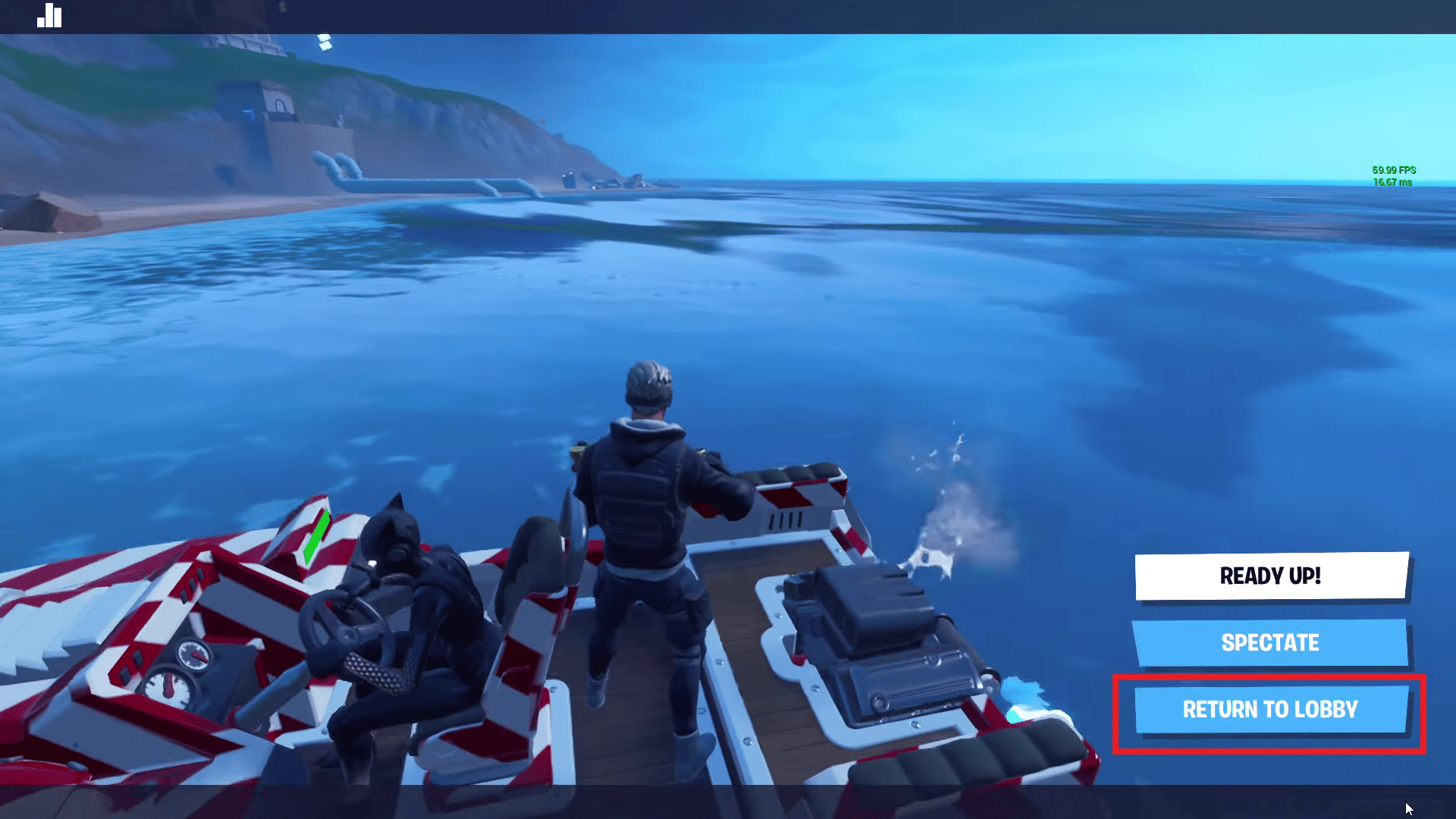 selezionare l'opzione TORNA ALLA LOBBY | passa allo spettatore nella modalità creativa di Fortnite